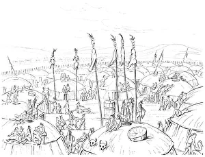 Lodge Prints: Mandan village, Upper Missouri, America, 1841. Artist: Myers and Co