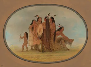 North Dakota Prints: Four Mandan Warriors, a Girl, and a Boy, 1861 / 1869. Creator: George Catlin