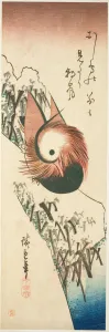 Mandarin Duck Prints: A Mandarin Duck on a Snowy Bank, 1830s. Creator: Ando Hiroshige