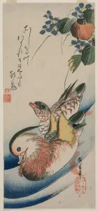 Ando Hiroshige Japanese Prints: Mandarin Ducks and Flowering Plants