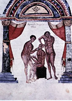 Engravings Prints: Mandibular reduction, miniature in the Surgery Codex in Comments of Apollonius, by