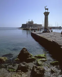 Mandraki Harbour, Rhodes, Greece, 2019. Creator: Ethel Davies