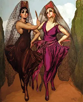 Mantilla Prints: Mantillas, 1915. Creator: Nestor, (Nestor Martin-Fernandez de la Torre) (1887-1938)