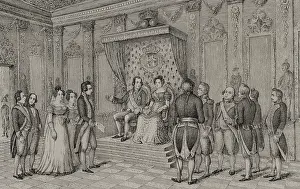 Manuel Godoy in the presence of Charles IV and Maria Luisa of Parma, c1801, (1851). Creator: Unknown