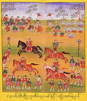 Myanmar Prints: Manuscript with Festival Scenes (image 1 of 2), c1860. Creator: Unknown