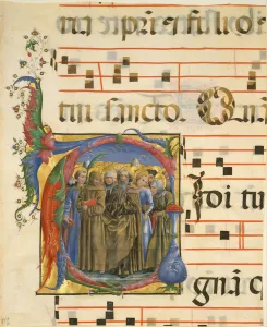 Antiphonary Gallery: Manuscript Illumination with All Saints in an Initial V, from an Antiphonary, Italian