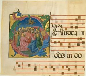 And Gold On Parchment Gallery: Manuscript Illumination with the Assumption of the Virgin in an Initial G, 1450-60