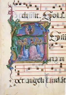 Manuscript Illumination with the Assumption of the Virgin in an Initial A... 1450-60