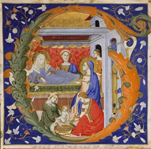 Manuscript Illumination with the Birth of the Virgin in an Initial G, from a Gradual