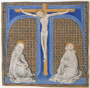 Evangelist Gallery: Manuscript Illumination with Crucifixion in an Initial T, from a Missal, French, ca. 1400
