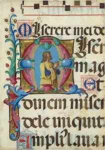 Manuscript Illumination with David in Prayer in an Initial M, from a Psalter, 1501-2