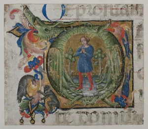 And Gold On Parchment Prints: Manuscript Illumination with Initial Q, from a Choir Book, first half 15th century