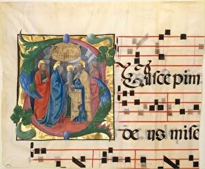 And Gold On Parchment Gallery: Manuscript Illumination with the Presentation in the Temple in an Initial S, 1450-60