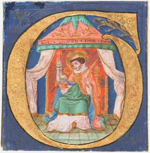 And Gold On Parchment Prints: Manuscript Illumination with Saint Trudo (Trond) in an Initial O