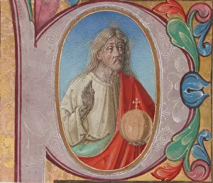 Saviour Of The World Gallery: Manuscript Illumination with Salvator Mundi in an Initial P, from a Choir Book, Italian