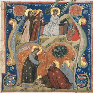 Manuscript Illumination with Scenes of Easter in an Initial A, from an Antiphonary, ca