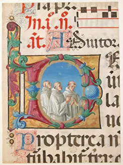 Benedictine Gallery: Manuscript Illumination with Singing Monks in an Initial D, from a Psalter, 1501-2