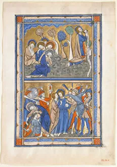 Gethsemane Gallery: Manuscript Leaf with the Agony in the Garden and Betrayal of Christ, from a Royal Psalter, ca