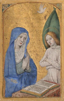 Prayer Collection: Manuscript Leaf with the Annunciation from a Book of Hours, ca. 1485-90. Creator: Jean Bourdichon