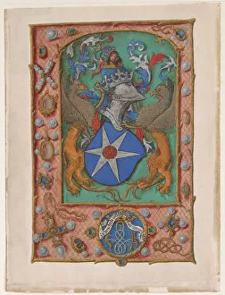Book Of Hours Gallery: Manuscript Leaf with Coat of Arms, from a Book of Hours, ca. 1500. Creator: Unknown