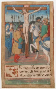 Manuscript Leaf with the Crucifixion, from a Book of Hours, 15th century. Creator: Unknown