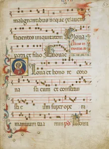 And Gold On Parchment Prints: Manuscript Leaf with a female saint (possibly Dorothy) in an Initial G, from a Gradual
