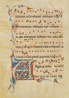 Letter A Prints: Manuscript Leaf with Foliated Initial A, from an Antiphonary, Italian, 14th century