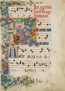 And Gold On Parchment Prints: Manuscript Leaf with a Funeral Procession in an Initial R, from a Gradual, Italian