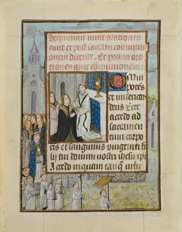 Choirboys Gallery: Manuscript Leaf with the Holy Communion, from a Book of Hours, ca. 1500. Creator: Unknown
