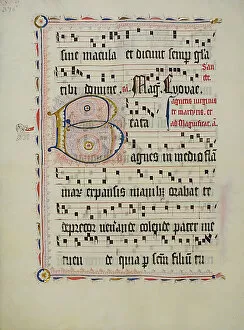 Images Dated 4th December 2020: Manuscript Leaf with Initial B, from an Antiphonary, German, second quarter 15th century