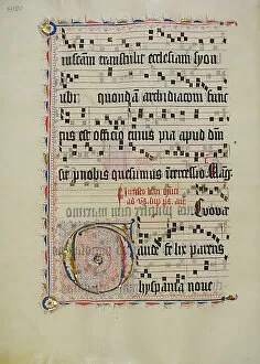 Images Dated 4th December 2020: Manuscript Leaf with Initial G, from an Antiphonary, German, second quarter 15th century