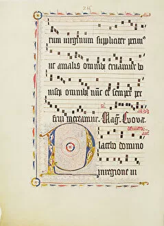 Images Dated 4th December 2020: Manuscript Leaf with Initial P, from an Antiphonary, German, second quarter 15th century