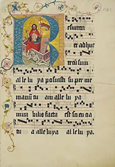 Images Dated 4th December 2020: Manuscript Leaf with Initial R, from a Gradual, German, second quarter 15th century