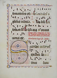 Images Dated 4th December 2020: Manuscript Leaf with Initial S, from an Antiphonary, German, second quarter 15th century
