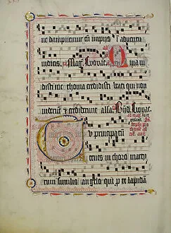 Images Dated 4th December 2020: Manuscript Leaf with Initial T, from an Antiphonary, German, second quarter 15th century