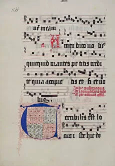 Images Dated 4th December 2020: Manuscript Leaf with Initial T, from a Gradual, German, second quarter 15th century