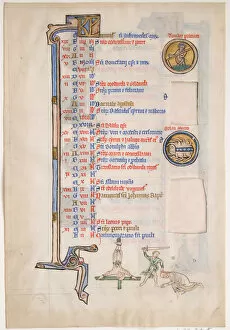 Cancer Gallery: Manuscript Leaf with June Calendar, from a Royal Psalter, 13th century. Creator: Unknown