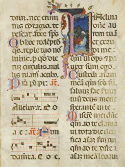 Letter I Prints: Manuscript Leaf with King David in an Initial I, from a Psalter, early 15th century