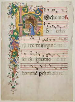 Antiphonary Gallery: Manuscript Leaf with the Nativity in an Initial H, from an Antiphonary, second half 15th century