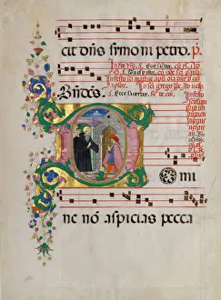 And Gold On Parchment Prints: Manuscript Leaf with Saint Benedict Resuscitating a Boy in an Initial D