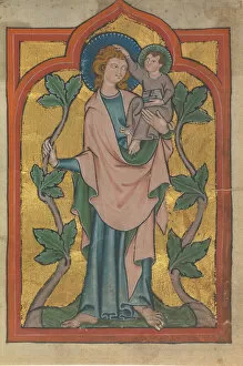 Parchment Gallery: Manuscript Leaf with Saint Christopher Bearing Christ, German or Swiss