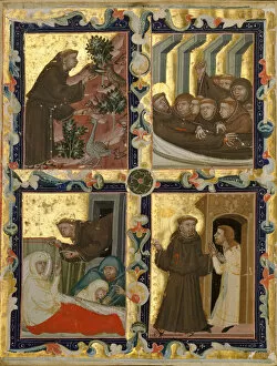 Francis St Collection: Manuscript Leaf with Scenes from the Life of Saint Francis of Assisi, Italian, ca