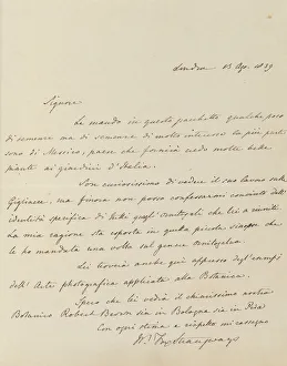 Manuscript Letter from William-Fox Strangways to Antonio Bertoloni, 1839 Manuscript Letter from William-Fox Strangways to Antonio Bertoloni, 1839