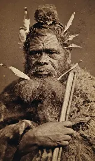 Topknot Prints: A Maori man with a tattoed face, between 1800 and 1899. Creator: Unknown