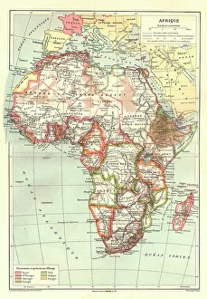 Borders Prints: Map of Afrique showing Possessions et protectorats d'Europe, 1914. Creator: Unknown