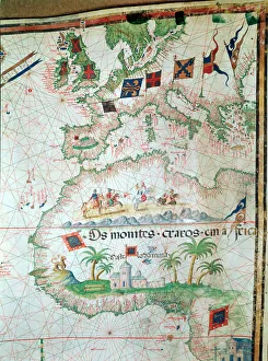 Map by Bastian Lopez showing Europe, the British Isles and part of Africa, Portuguese, 1558. Artist: Bastiaim Lopez