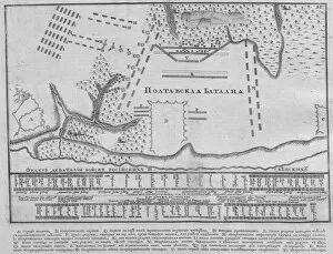 Schwedish Army Collection: Map of the Battle of Poltava on 27 June 1709, 1713. Artist: Anonymous