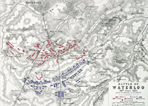 Arthur Wellesley Gallery: Map of the Battle of Waterloo, 18th June 1815 (19th century)