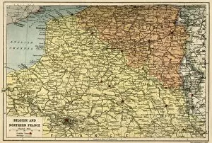 Channel Collection: Map of Belgium and Northern France, c1914, (c1920). Creator: John Bartholomew & Son