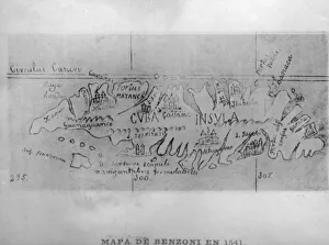 North And Central America Prints: Map of Benzoni, (1541), 1920s